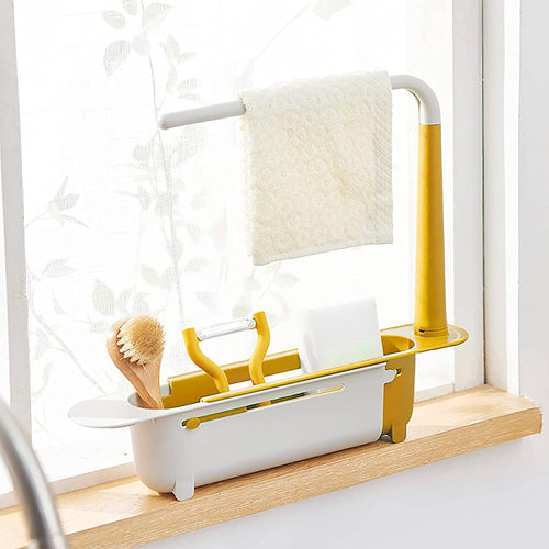 7723 Telescopic Sink Storage Rack Material Kitchen Rag Rack Dishwashing Organizer Shelf Drain Basket Pp Under Sink Organizers ( Mic Color 1 Pc)